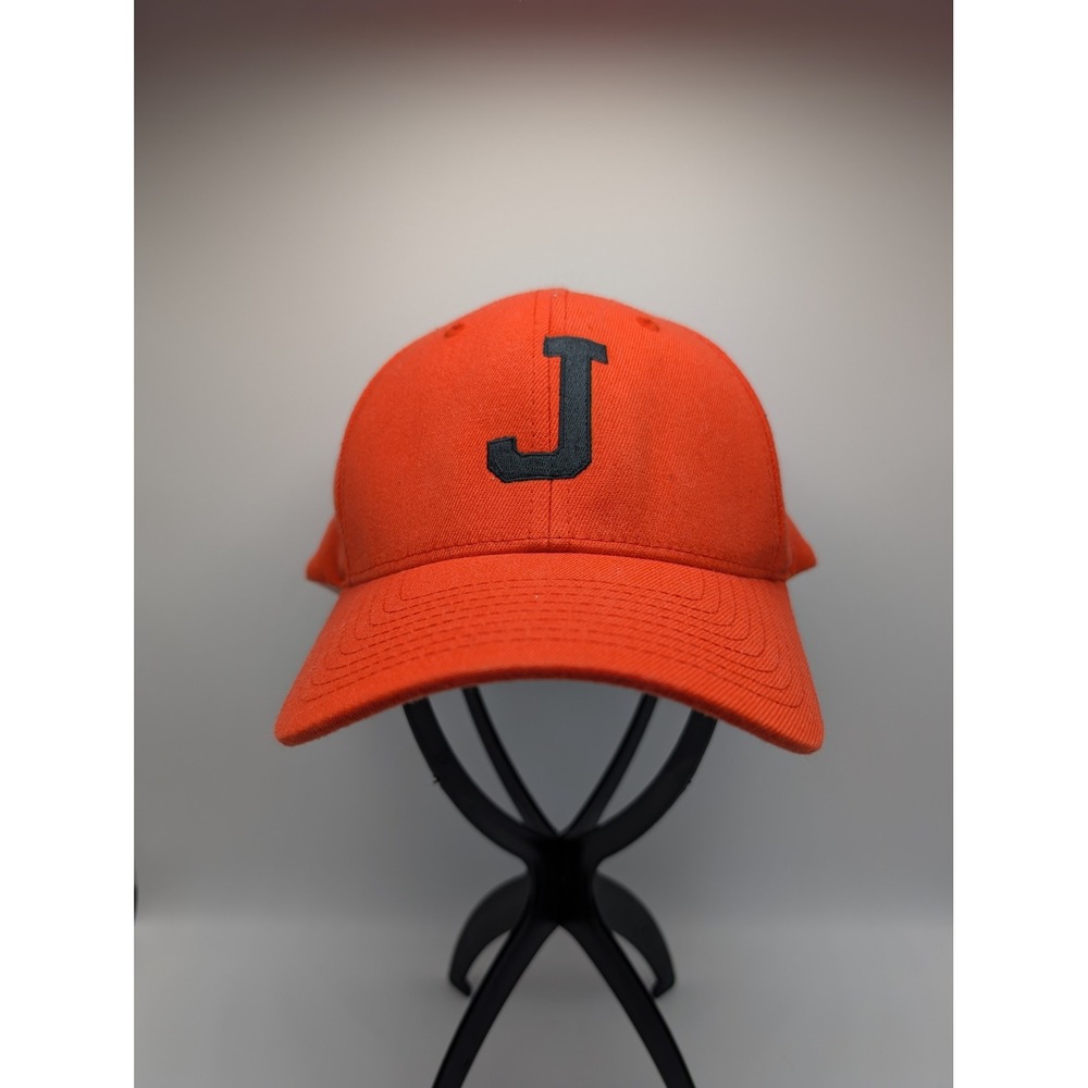 Pacific Headwear 801F Orange Black Letter J Flexfit Hat Med-XL Pro Model Cap